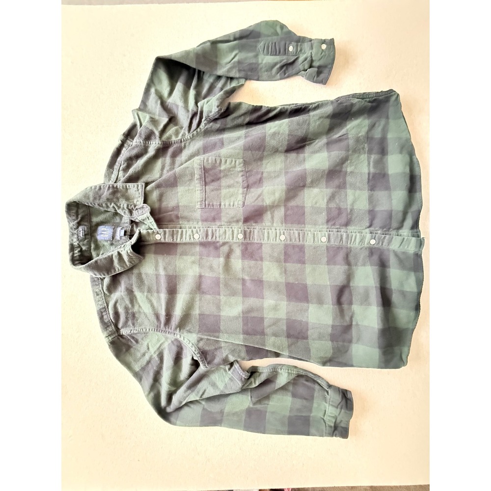 Gap Mens XXL Green Black Buffalo Plaid Flannel Shirt Organic Cotton Standard Fit